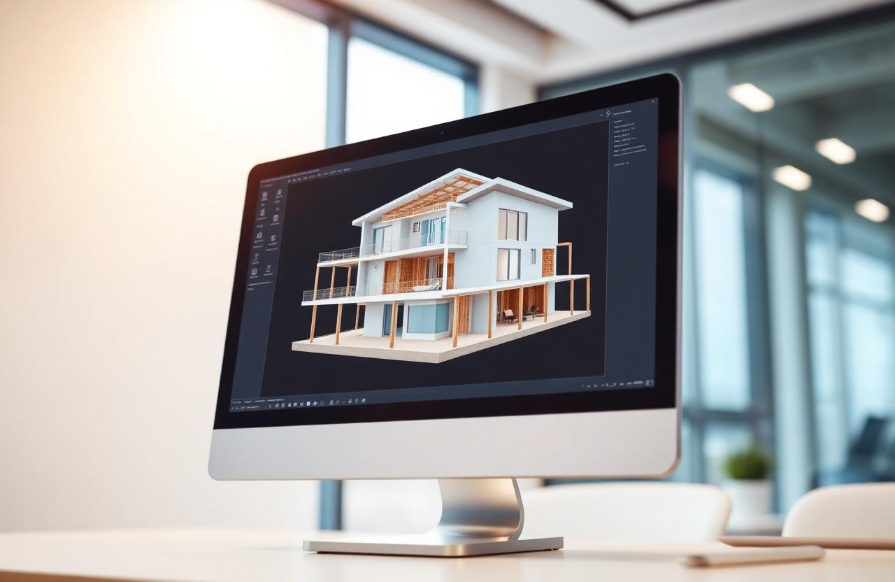 3D BIM model op beeldscherm